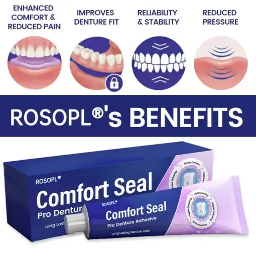 ROSOPL® Comfort Seal Pro Denture AdhesiveFDA Certified (Clinically Proven 96- Hour Lock Hold for Secure, Comfortable Zinc-Free Denture Fit)