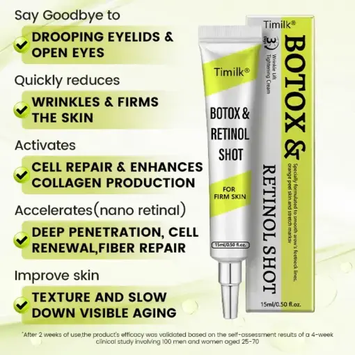 Timilk® Botox Retinol Shot Smoother-Looking Skin for Deep Lines, Sagging Jowls Puffy Eyes